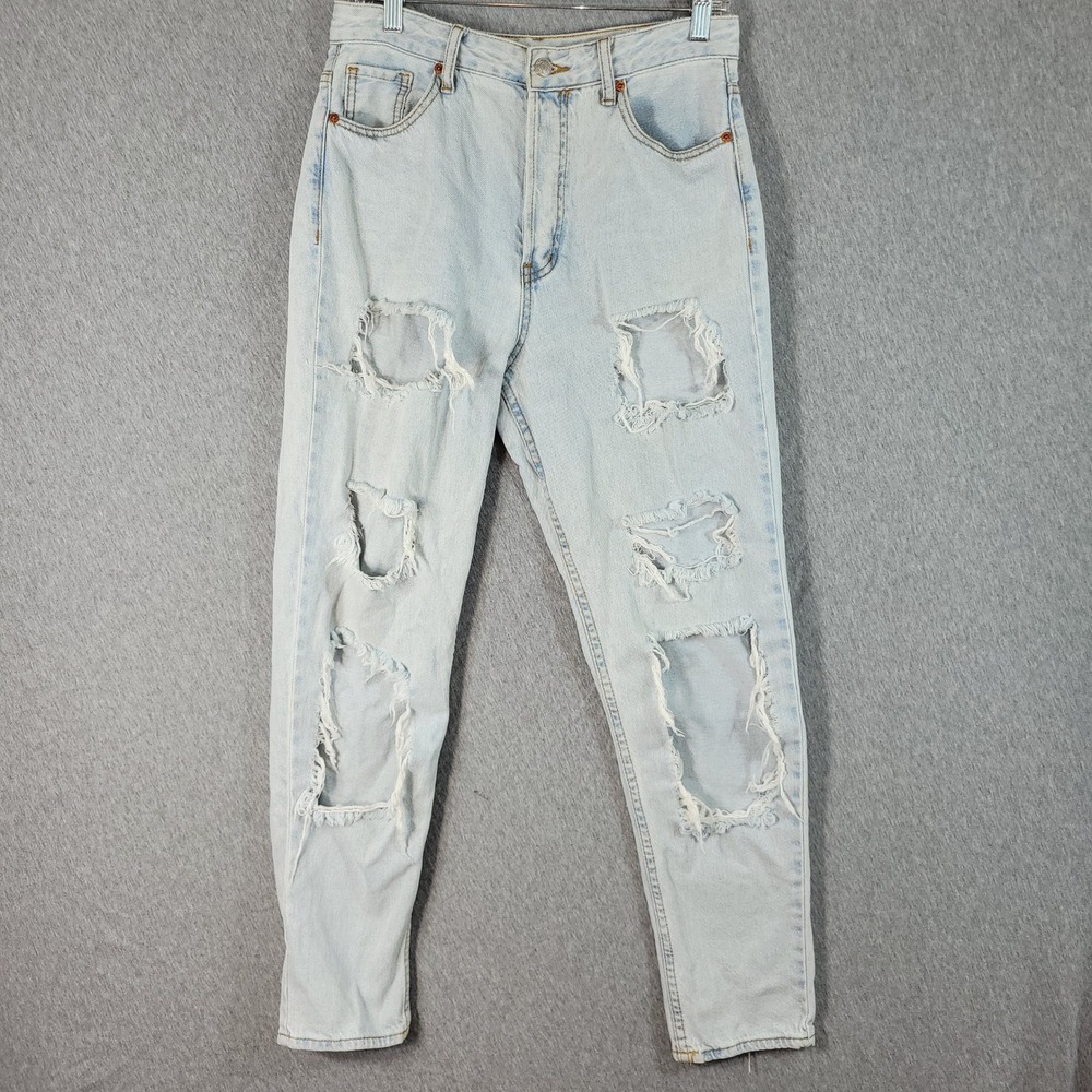 Distressed Classic Mom Jean Women 7/28 Light Wash High Rise Y2K 90s Grunge Edgy